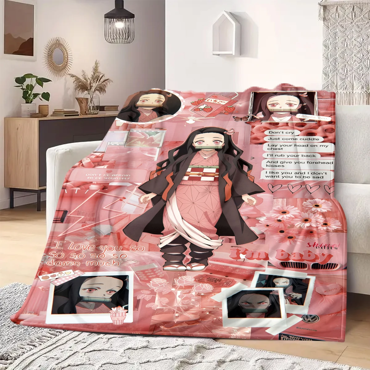 Demon Slayer Flannel Blanket Fun Design For Bedroom Sofa Bed Chair Travel Picnic -HE27