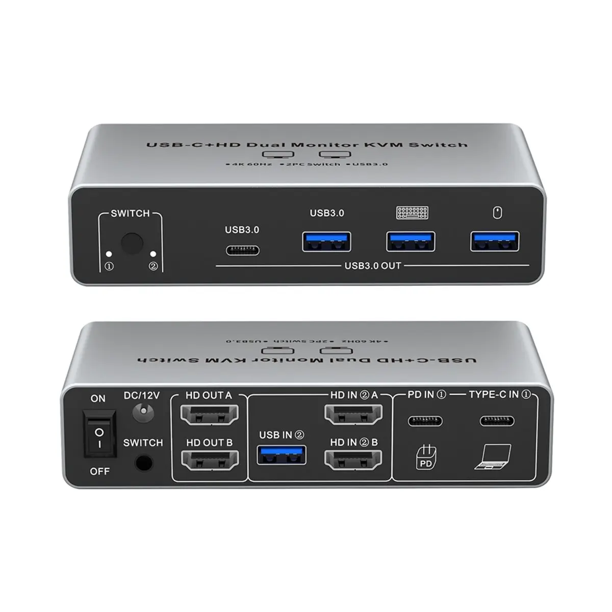 AA80 USB-C+HD Dual Monitor KVM Switch 4K 60Hz 2 in 2 Out - 8K@60Hz -Compatible Splitter with Remote EU Plug