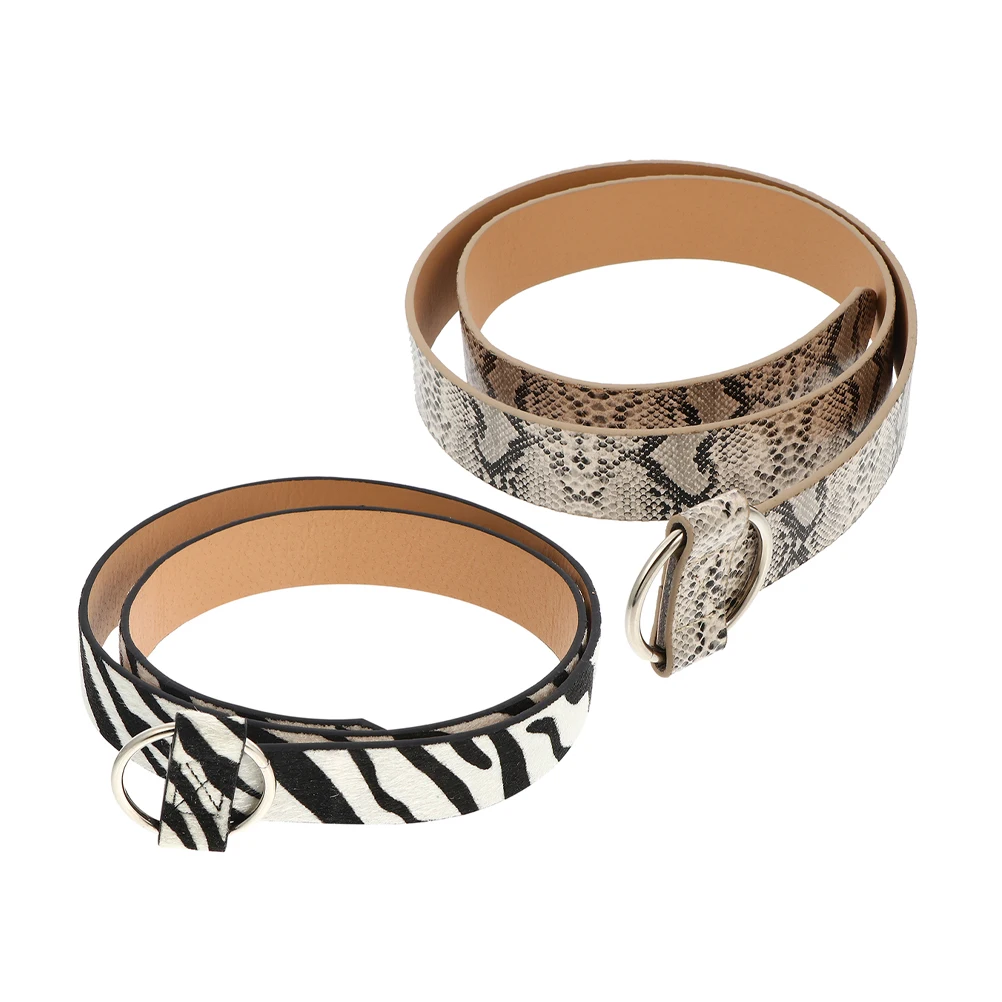 

2pcs Women Snakeskin Print Wide Waist For Dress Jeans Pants Animal Print Black Gold Snake Corset Waistband