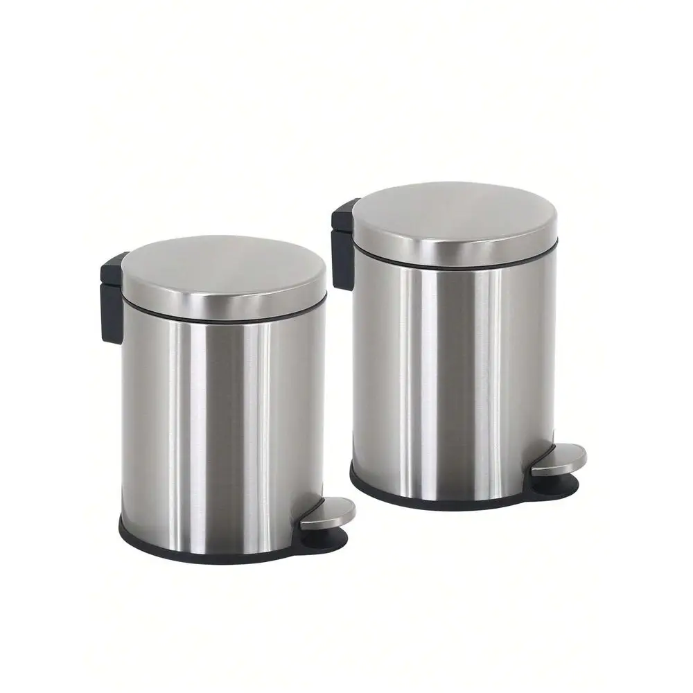 

Набор мусорных баков: круглая урна из нержавеющей стали объемом 1,6 галлона, портативная, с крышкой с плавным закрыванием, с ножной педалью, металлическая корзина для отходов