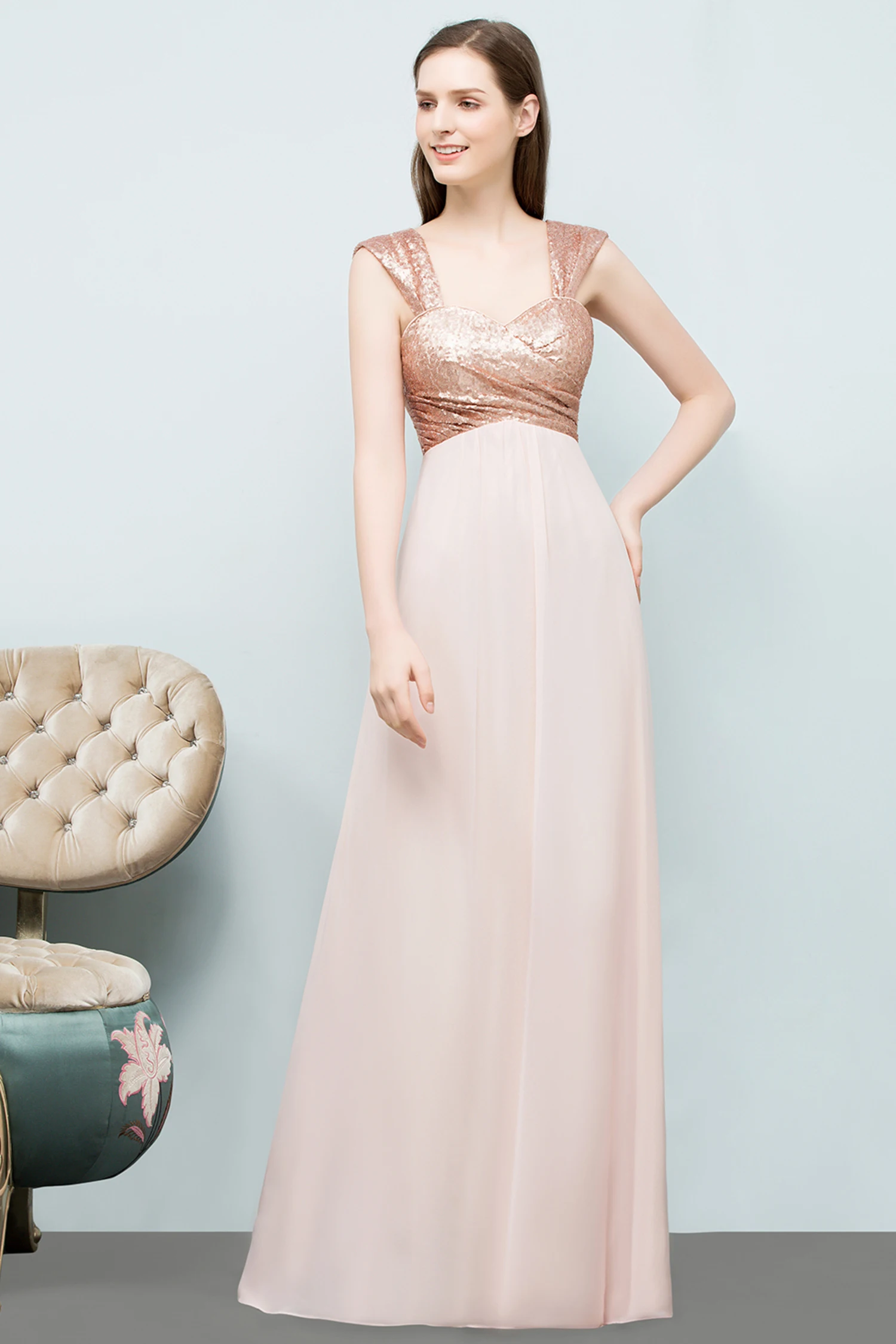 

2024 A-line Chiffon Sequins Straps Bridesmaid Dresses Sweetheart Sleeveless Floor-Length Evening Dress Women Dress Prom Dress