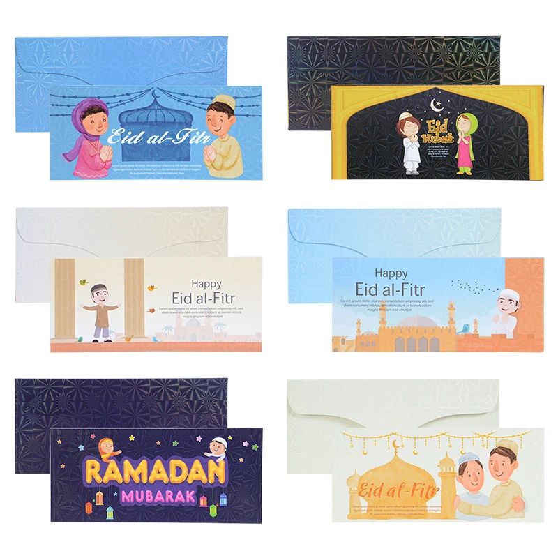 Porte-cartes cadeaux Eid Mubarak, 6 pièces, décoration du Ramadan Mubarak, fournitures d\'invitation musulmane islamique Eid al-fitr 2023