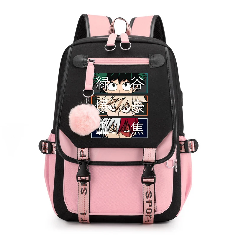 New Anime Deku Bakugou Katsuki Todoroki Shoto Printing Backpack Student Female Cotton Canvas Backpack Kawaii Women Men Backpack