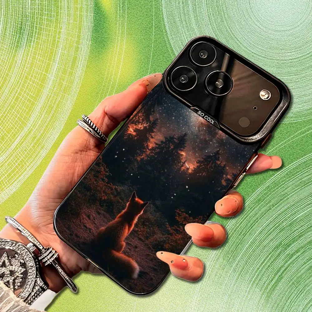 Funda de teléfono con diseño de zorro y Animal bonito para iPhone 14,17,13,12,11,16,15, Mini,Pro,SE,XS,MAX, funda de silicona negra mate