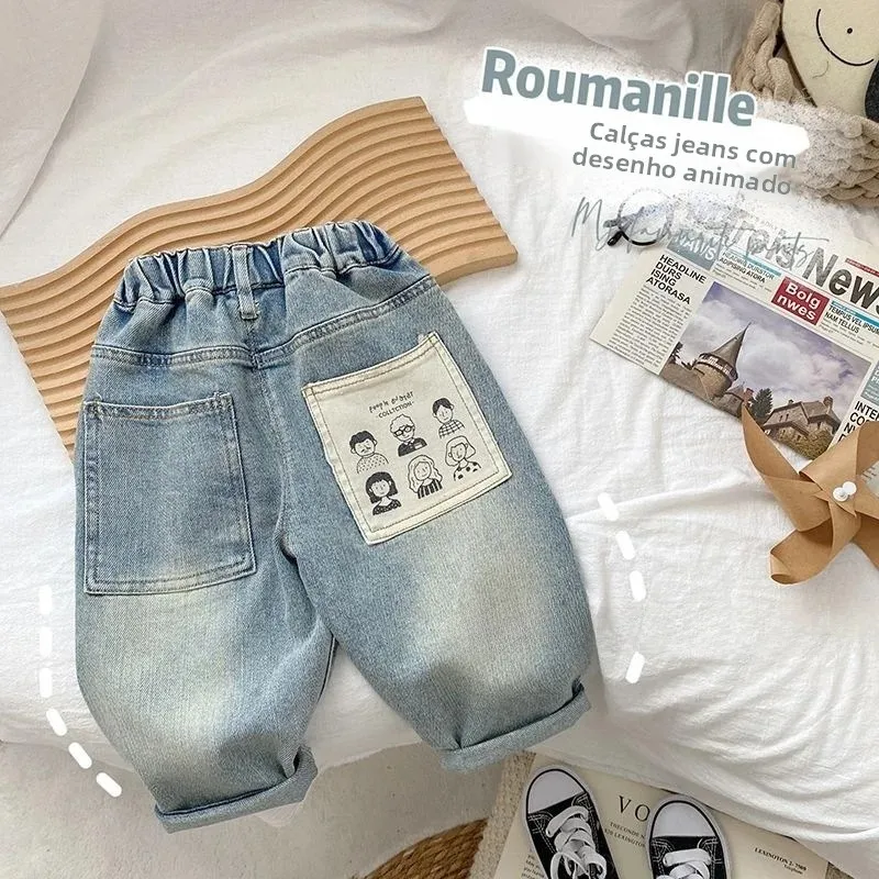 Calça Jeans Infantil Masculina Casual e Moderna para Primavera/Outono - Estilo Urbano - Roupa Infantil da China - Sem Marca