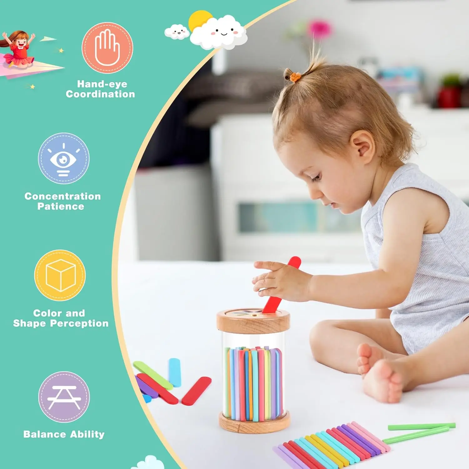 Montessori Spielzeug Holz Farbe Sortierung Spielzeug Feinmotorik Sensorische Matching Spiele Pädagogisches Kind Spielzeug Für 1-3 Jahre alt 3 + Geschenk – Detail 3