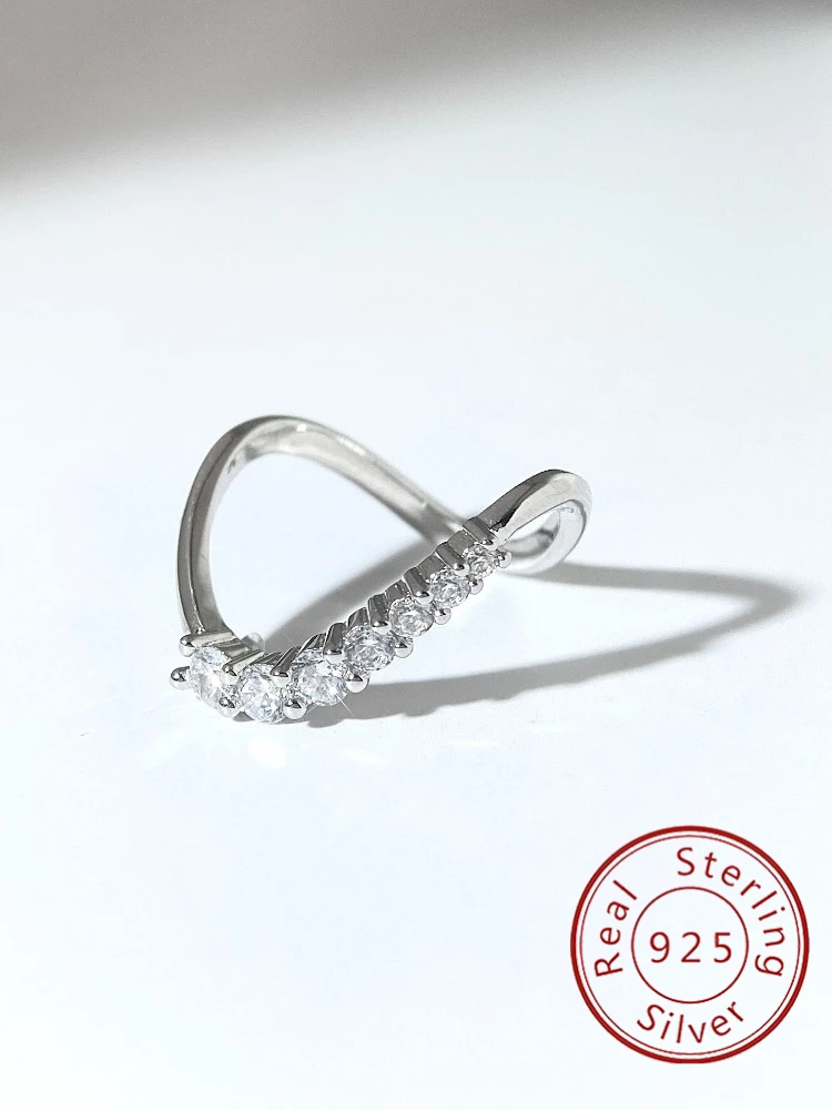 

925 Sterling Silver Exquisite Minimalism Fashion Wave Zircon Ring For Women Engagement Wedding Anniversary Party Fine Jewelry