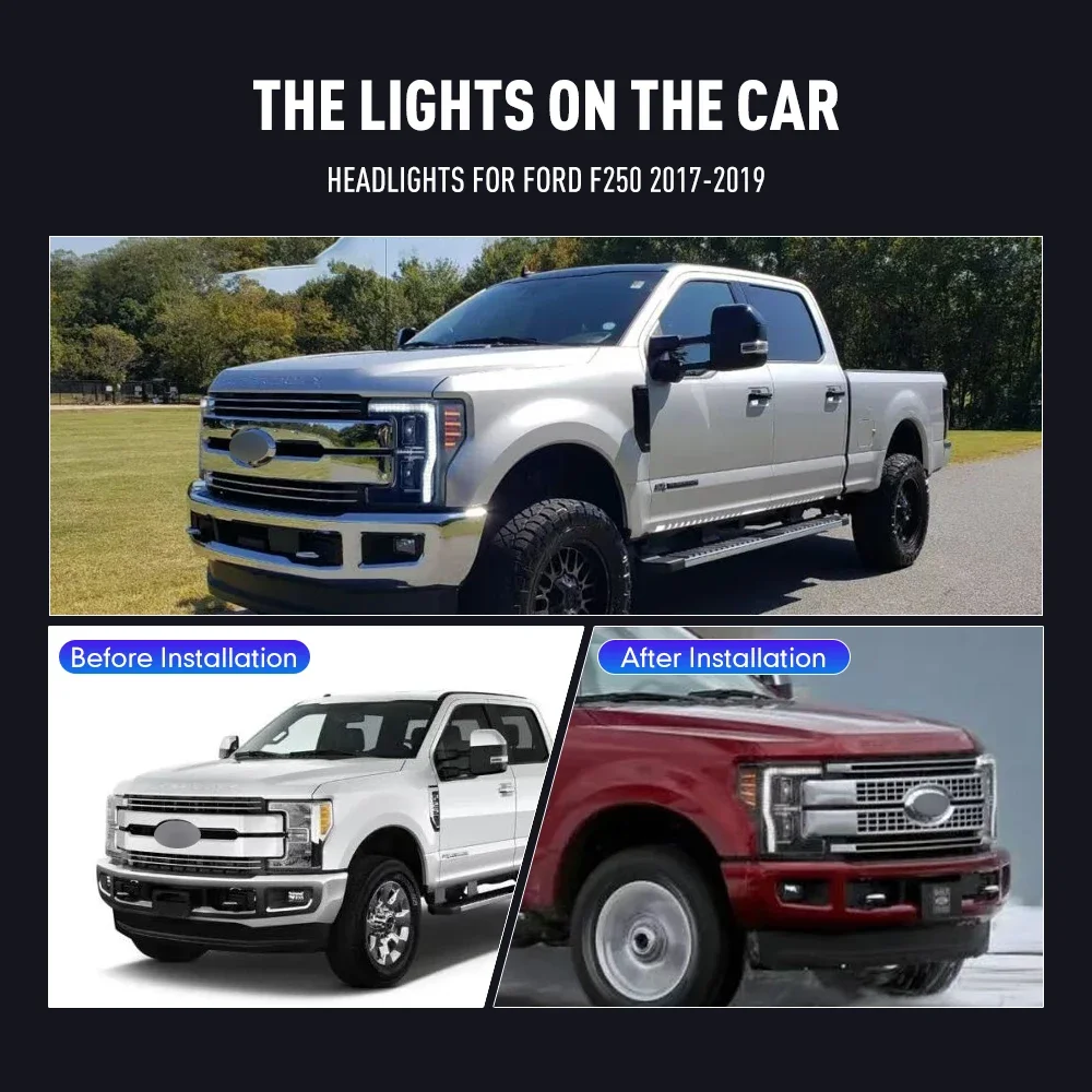 Pair Of LED Car Headlight Assembly For FORD F250 Headlight 2017-2019 Front Head Lamp DRL Turning Signal Headlights Plug and Play