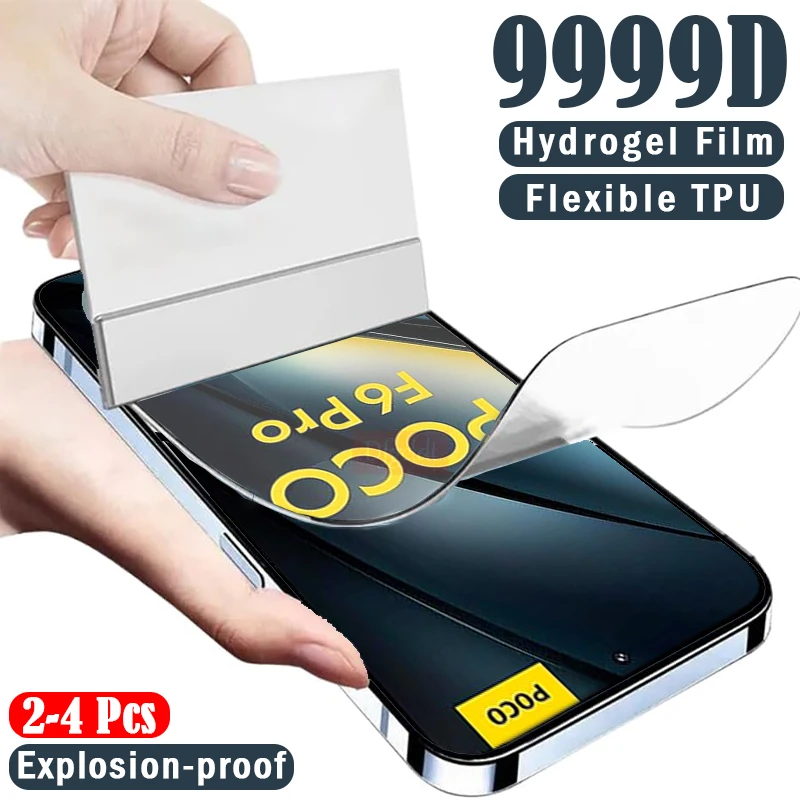 

2-4Piece Clear Hydrogel Film For Xiaomi Poco F6 F5 F4 F3 GT M6 Plus Screen Protectors For Xiaomi Poco M4 M5 M5S M6 Pro Not Glass