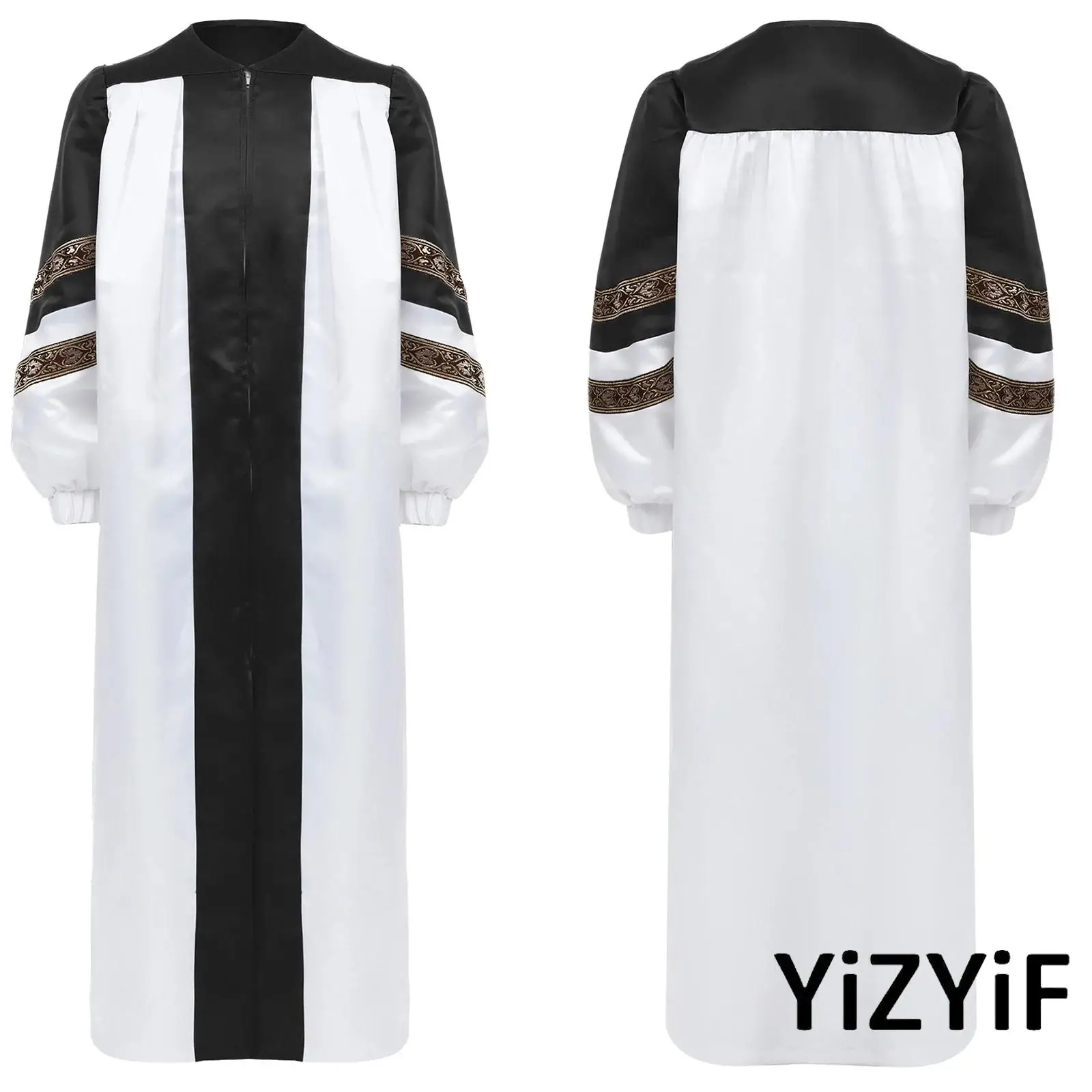 

Kids Unisex Versatile Clergy Robe Adjustable Zipper Gown with Striped Embroidery for Easter Services Halloween Themed Party