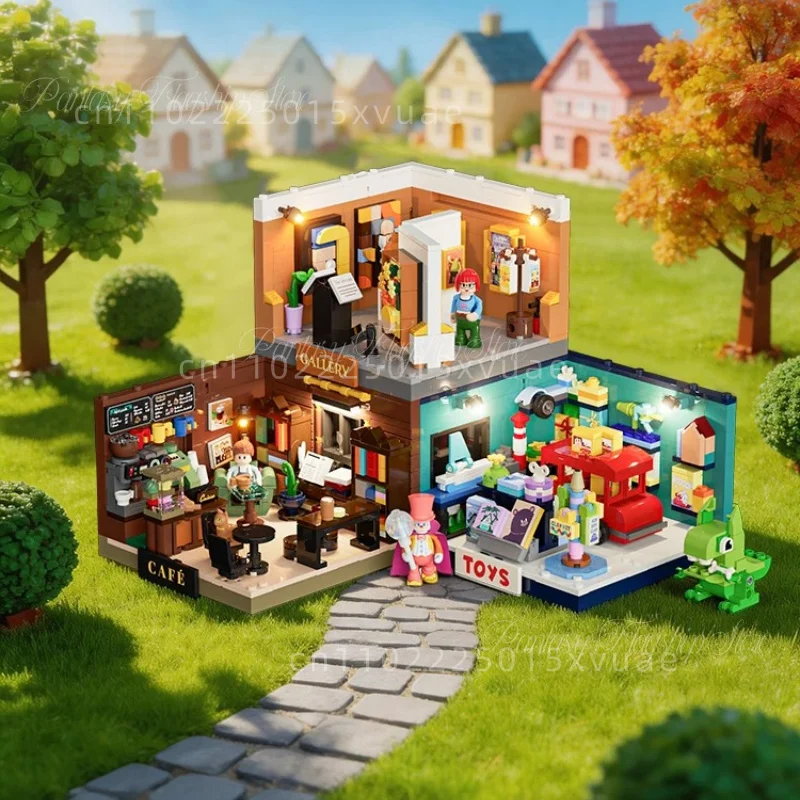 

Mini Scene Series Building Blocks Book Cafe Art Exhibition Toy Store Assembly Toy Models Street Scenery Decoration Birthday Gift