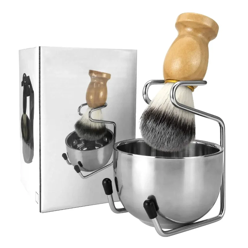 2026 New Complete Grooming Kit, 3-in-1 Shaving Set, Men’s Wood Handle Shaving Brush, Wet Shave Gift Set with Bowl & Stand