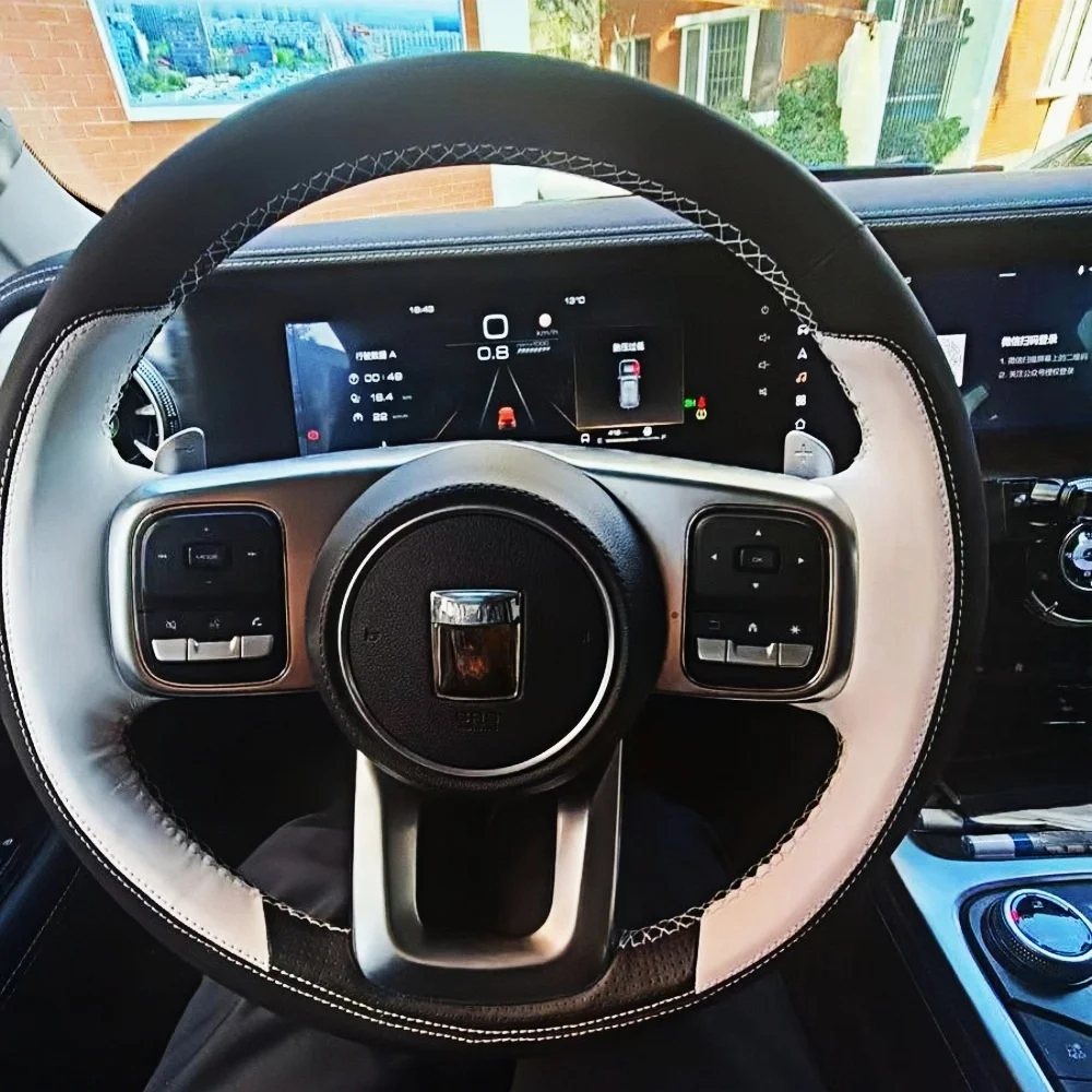 Custom Car Steering Wheel Cover Hand Sewning Anti-Slip And Soft Leather DIY For GWM tank 300 tank 500 Avant Steering Wrap