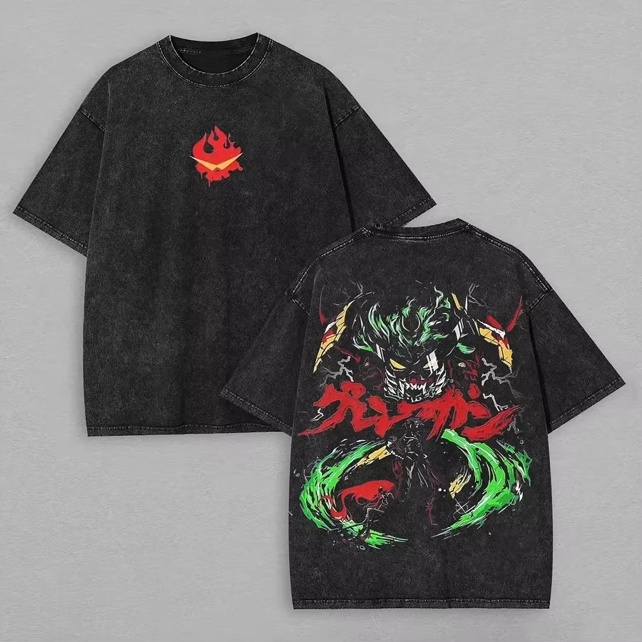 Hot Sale Tengen Toppa Gurren-Lagann Littner Yoko Graphic Print T-Shirt Men Women Vintage Washed Cotton Oversized Summer New Tee