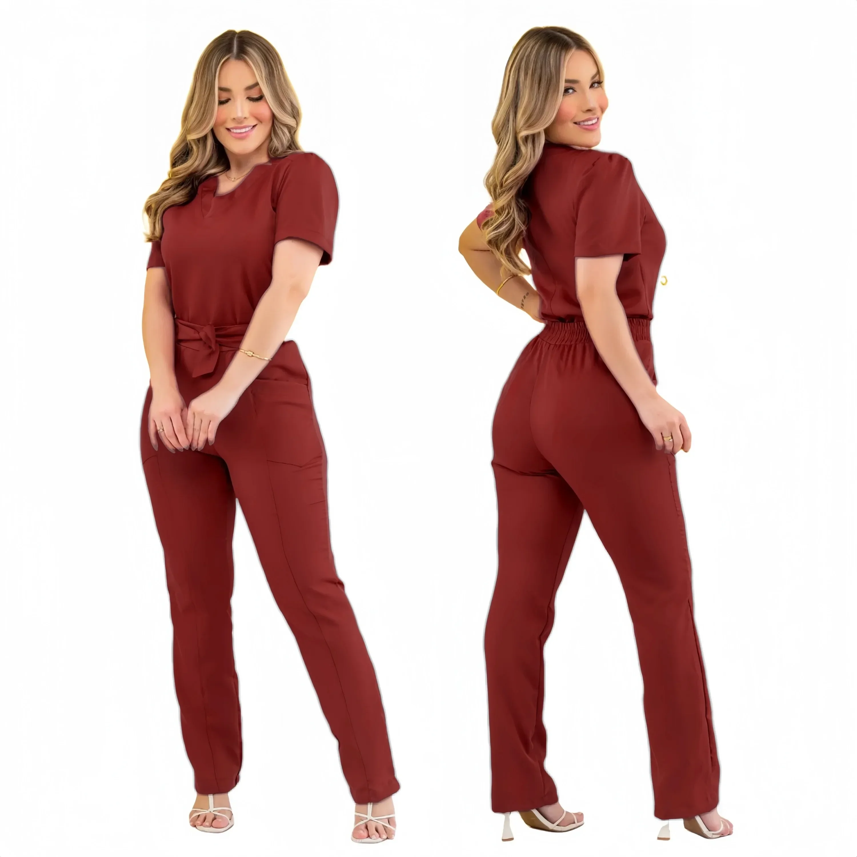 Slim Fit Women Medical Uniforms Nurses Accessories Doctors Scrubs Tops Pant Bow embroideryDental Clinic Beauty Salon WorkwearSet