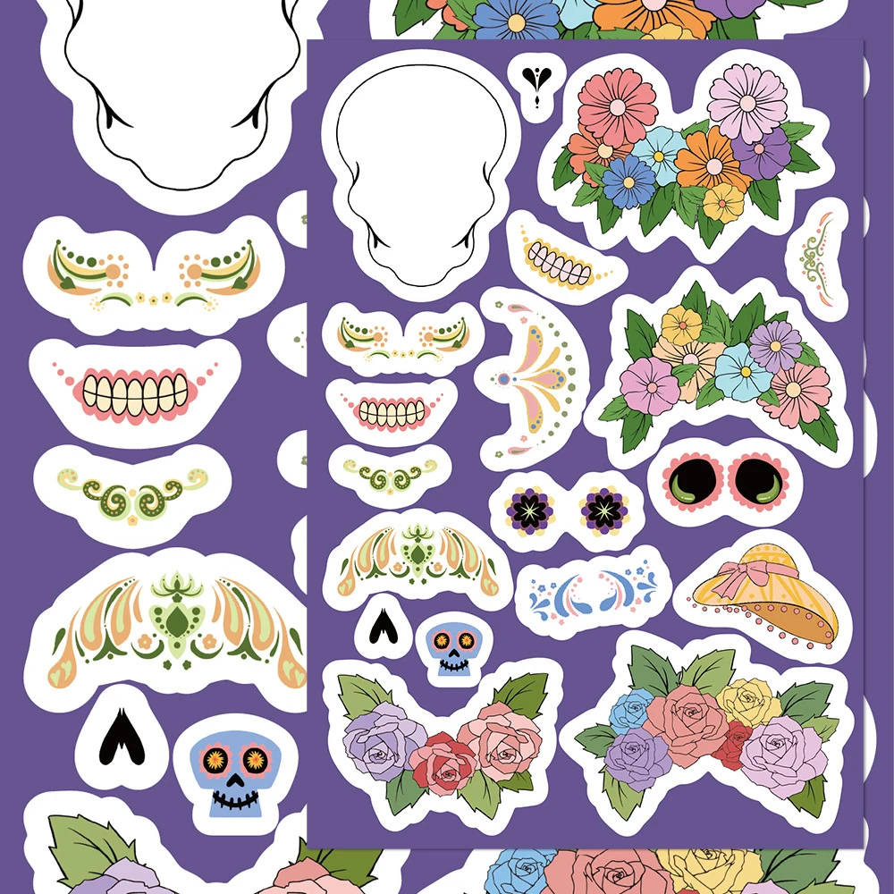 8/16 hojas de pegatinas de rompecabezas del Día de los muertos de dibujos animados, pegatinas divertidas de dibujos animados de calavera para montar, pegatinas de rompecabezas para hacer una cara para niños, Juguetes