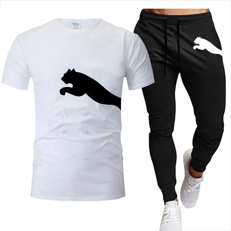 

Men's Mesh T-shirt Sweatpants Suit Summer Fashion Casual Short-sleeved T-shirt Sportswear Outdoor Street Two-piece Set S-3XL