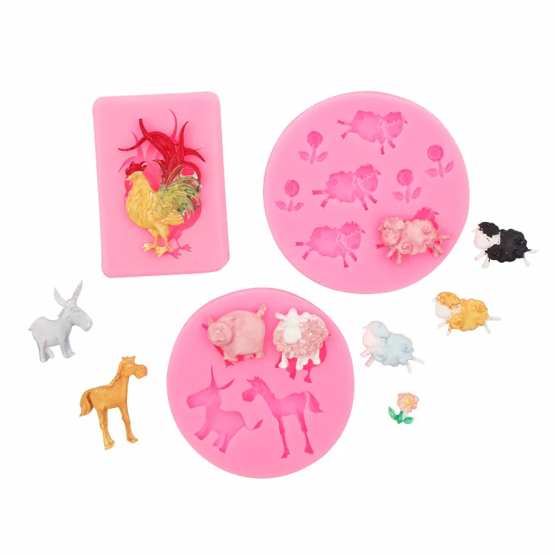 Rooster, Sheep, Hippos, Donkey, Pig, Animal Shape, Silicone Mold, Fondant, Cake, Decoration, Baking Tools, A983