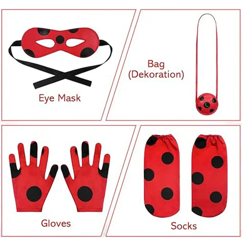 Anime niedlichen Tier Overall Cosplay Kostüm Lady-Bug Mädchen Kinder Halloween Leistung Augen maske Tasche Anzug