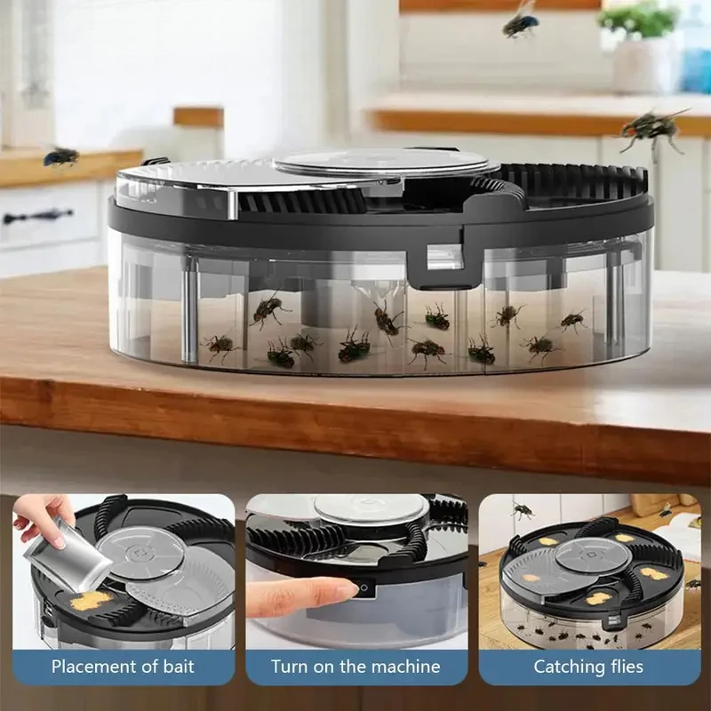 Automatic Rotation Flies Traps Electric Flycatcher Killing Machine Charing Household Kitchens Restaurants Bait Removable Trap