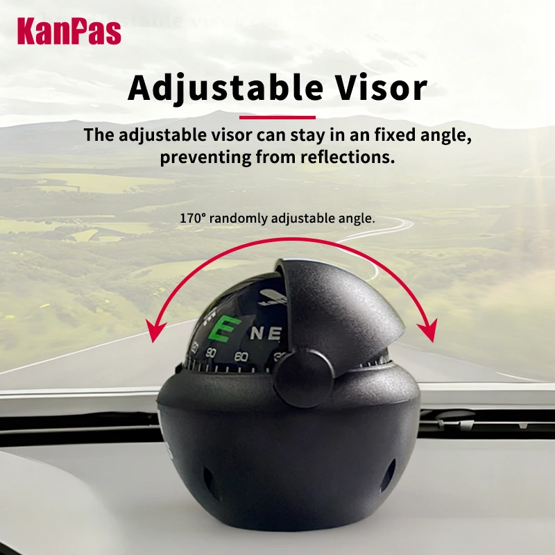KANPAS Car Dashboard Compass, Direct Reading Vehicle Compass Ball, Liquid-Filled Navigation Compass for Auto, V-41KANPAS Car Das