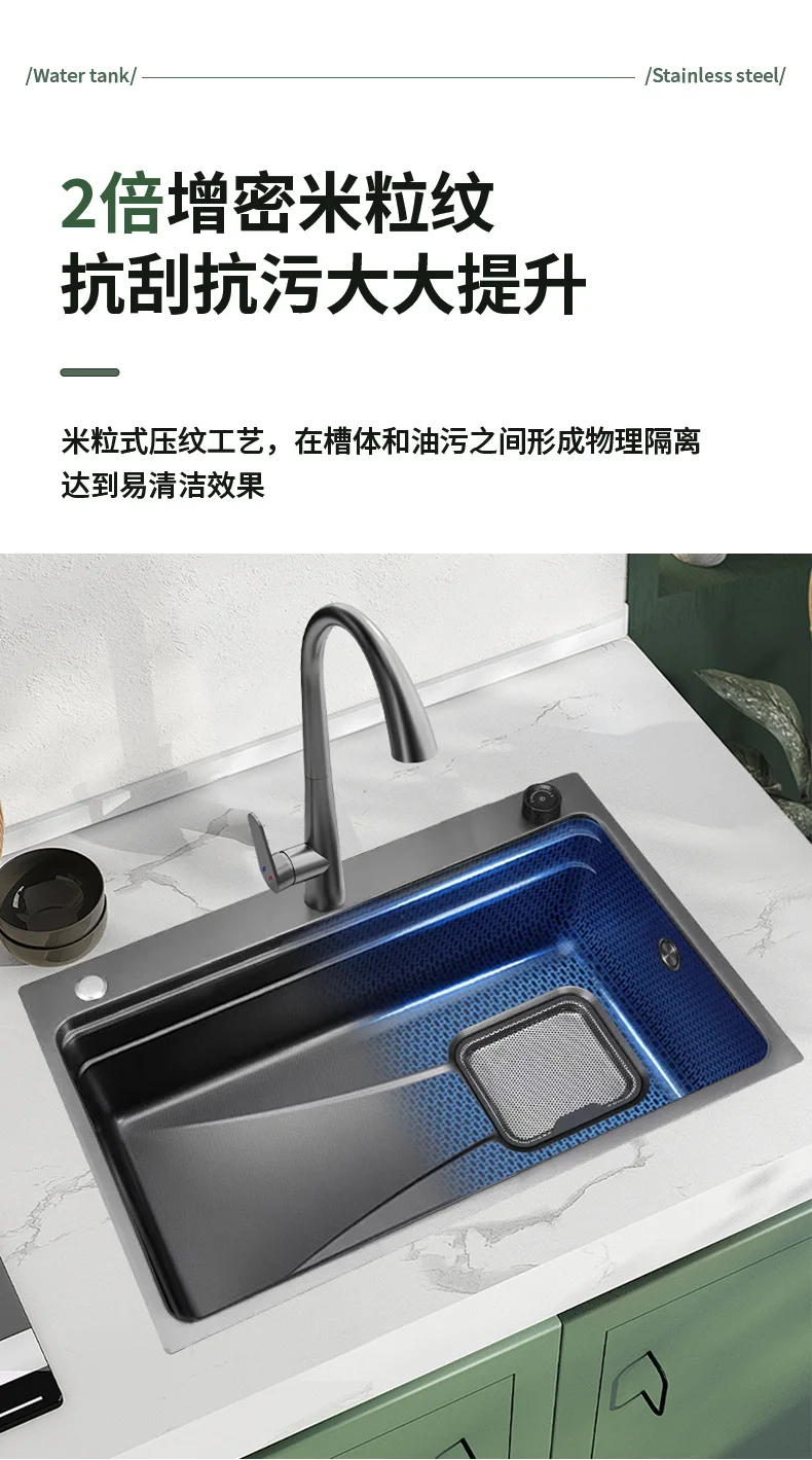 حوض مطبخ سميك 4 مم، لوح، حوض خضروات، صف جانبي، مجموعة خبث كبيرة