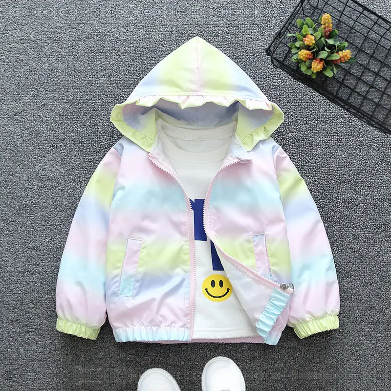 2023 Fashion Baby Girls Jacket Colorful Unicorn Spring Autumn Windbreaker Coats For Girl Hooded Zipper Outerwear Kids Clothes