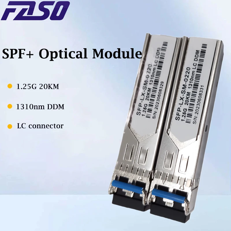 

FASO 1.25G SM SC DDM SFP+ Оптический модуль 1310 нм Одномодовый дуплексный оптоволоконный модуль 20 км, совместимый с переключателем Cisco... и т. д.