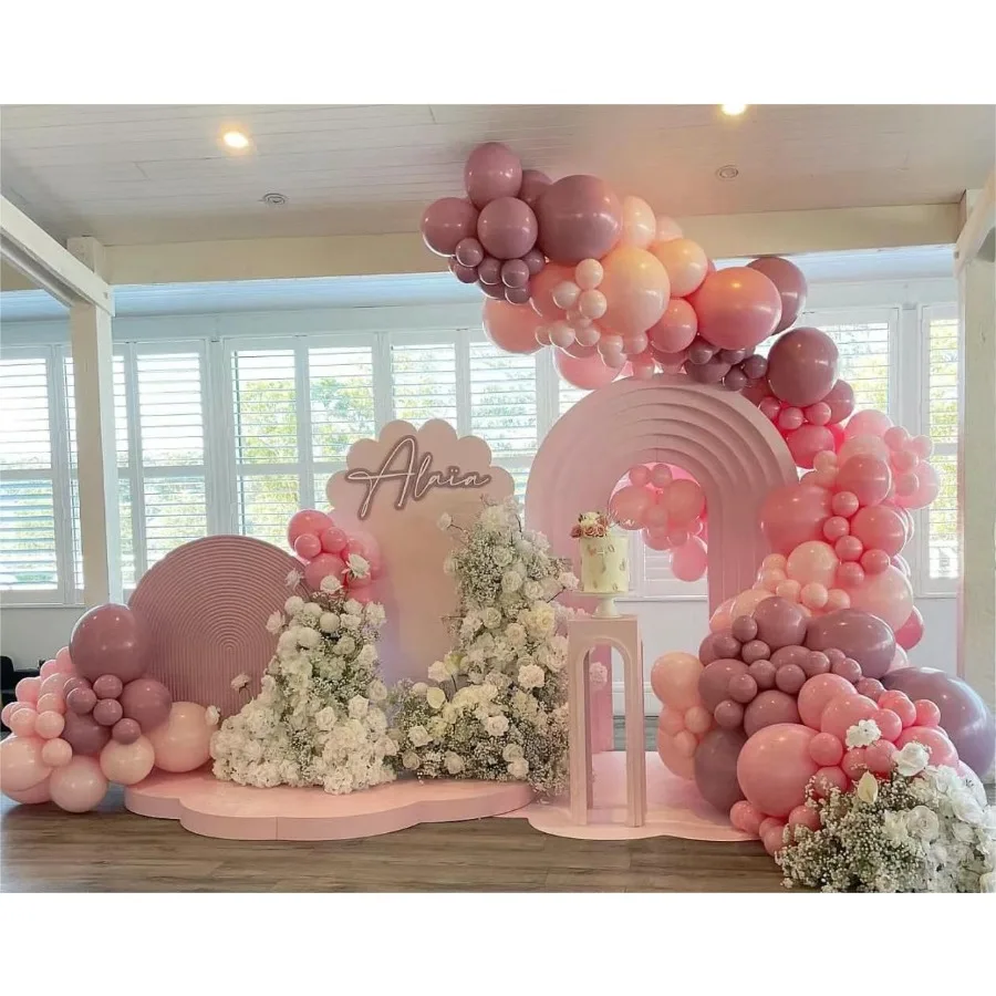 62Pcs 12Inch Black Rose Gold Pink Balloons Kit Vintage Pale Pink Black Rose Gold Confetti Party Balloons with Ribbons for Birth