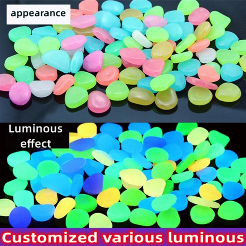 100Pcs/Bag Mixed Color Outdoor Luminous Stones Glow In Dark Garden Pebbles Fish Tank Decoration Pebble Rocks Aquarium Decor