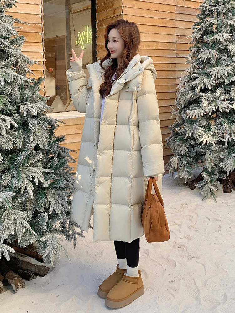 

Long Thi Goose down Jaet Women's Coat 90% White Goose down Ultra Cold Resistant Cloud Warm Outerwear Knee-Length Puffer