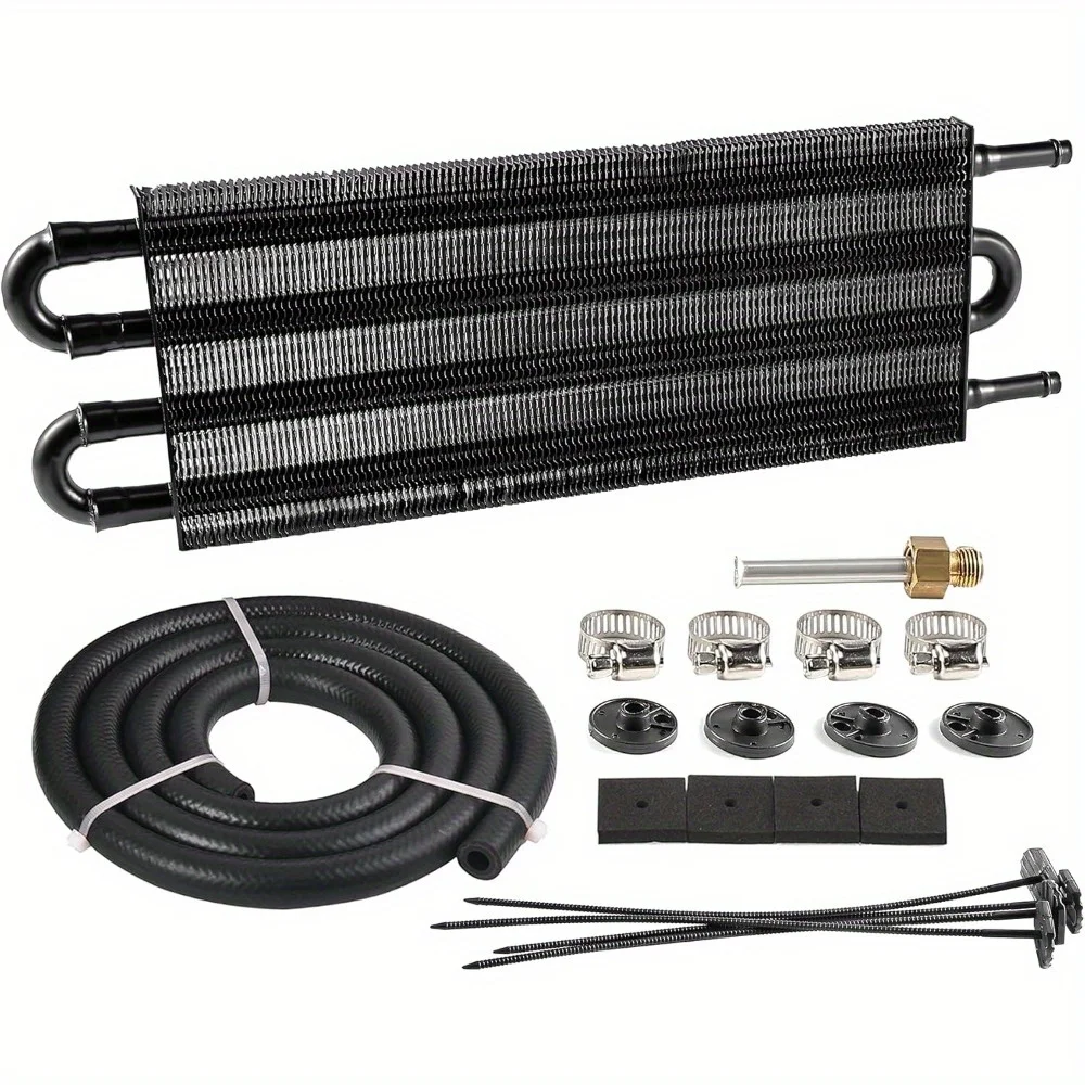 

5/ 16" Transmission Oil Cooler, 4 Pass Tube and Fin Cooler Kit Universal Aluminium Black, Car Accessories