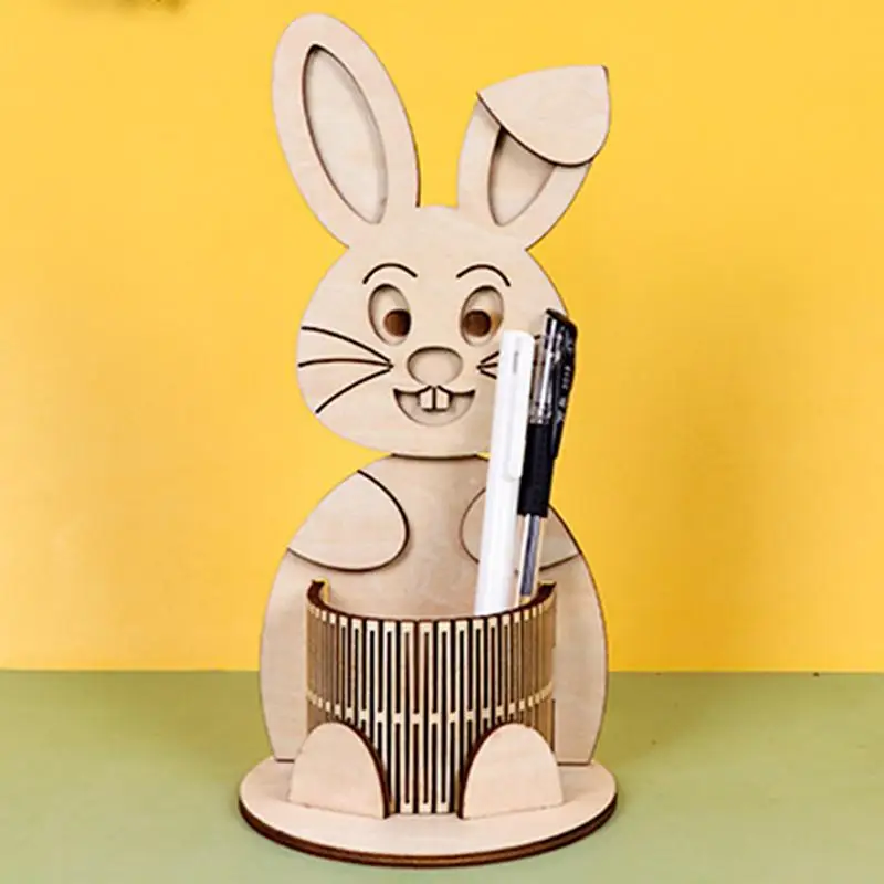 Cute Bunny Pen Holder Wooden Bunny Pencil Holders For Easter Funny DIY Pen Holder For Erasers Rulers Crayons Compasses Portable