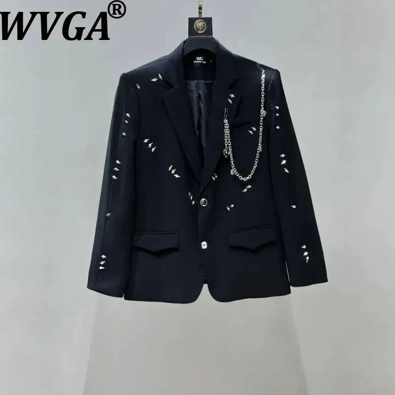 WVGA Spring Autumn New Men's Rivet Chain Design Dark Korean Style Oversized Blazer Niche Chic Casual Pants Two Pieces Set W25344
