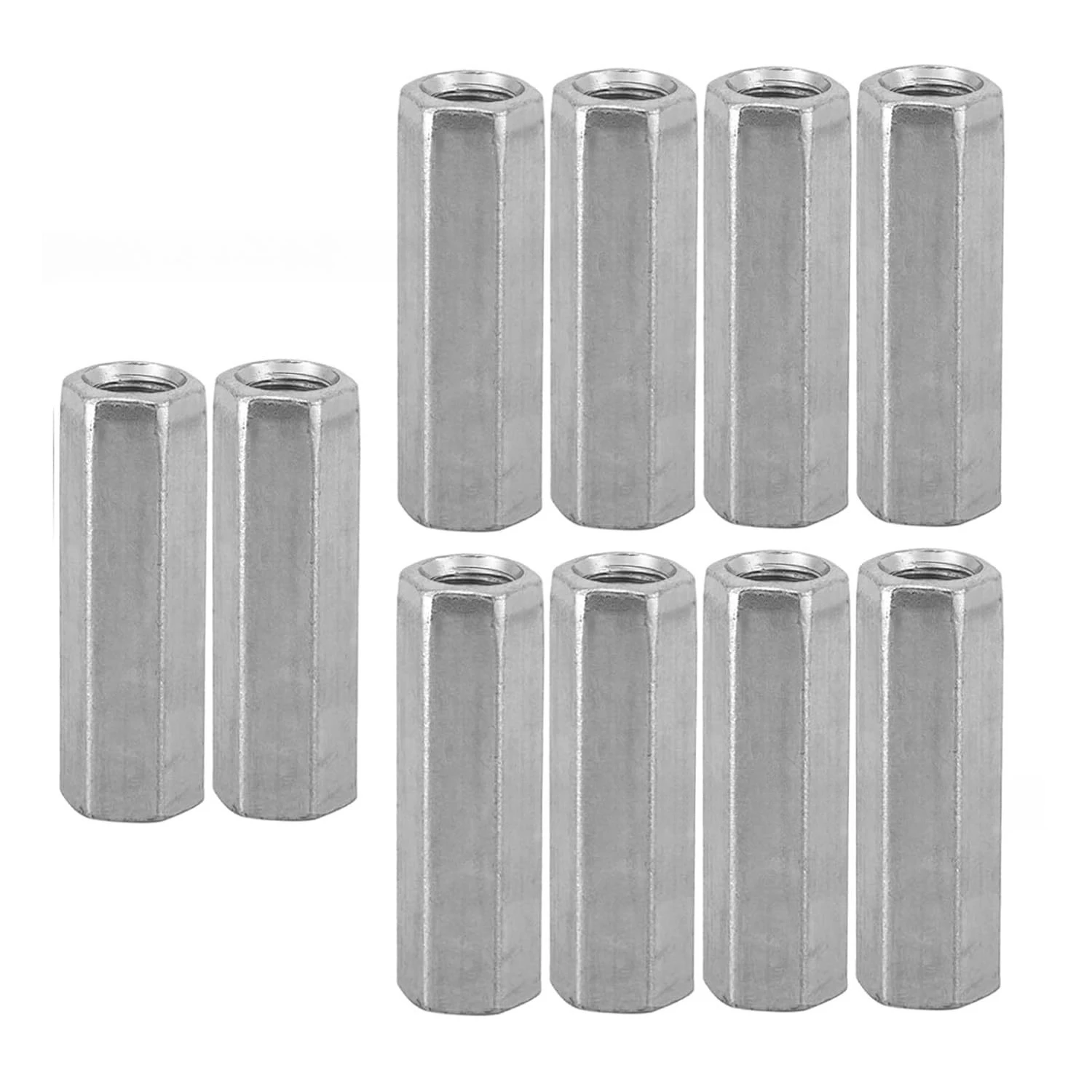 10Pcs Bagged Galvanized Double Pass Hex Standoff Nut M8*40mm Full Thread Coupling Connector Nut