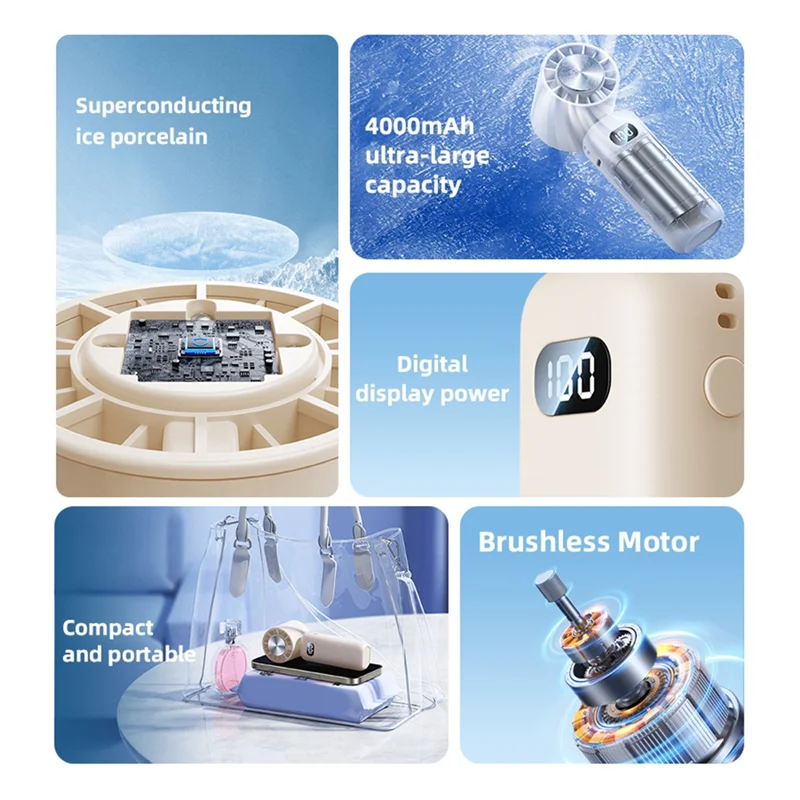 

B53C Ice Compress Mini Fan Cooling Handheld Fan Mini Folding Digital Display Mute Desktop Fan Ice Compress Neck Fan