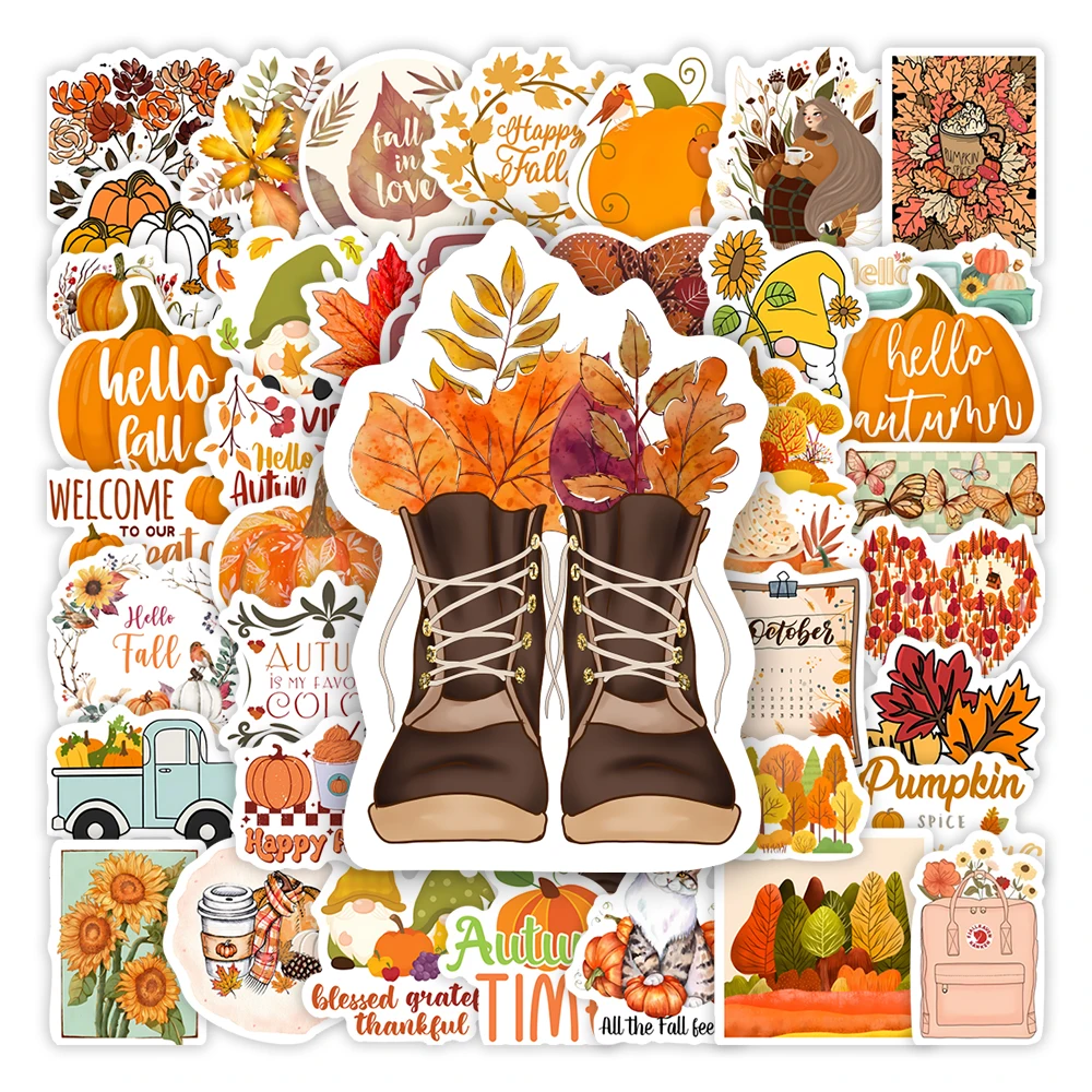 Cute Watercolor Autumn Fall Stickers Pumpkin DIY Kids Toys Gift Decorative Decal for Scrapbook Laptop Phone Luggage Waterproof