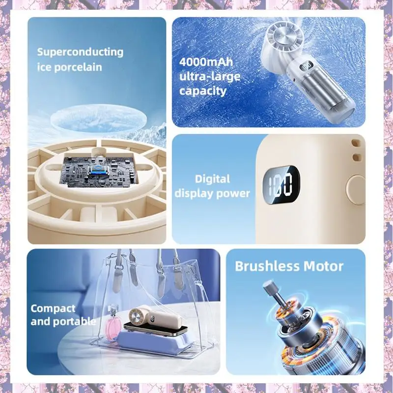 Ice Compress Mini Fan Cooling Handheld Fan Mini Folding Digital Display Mute Desktop Fan Ice Compress Neck Fan