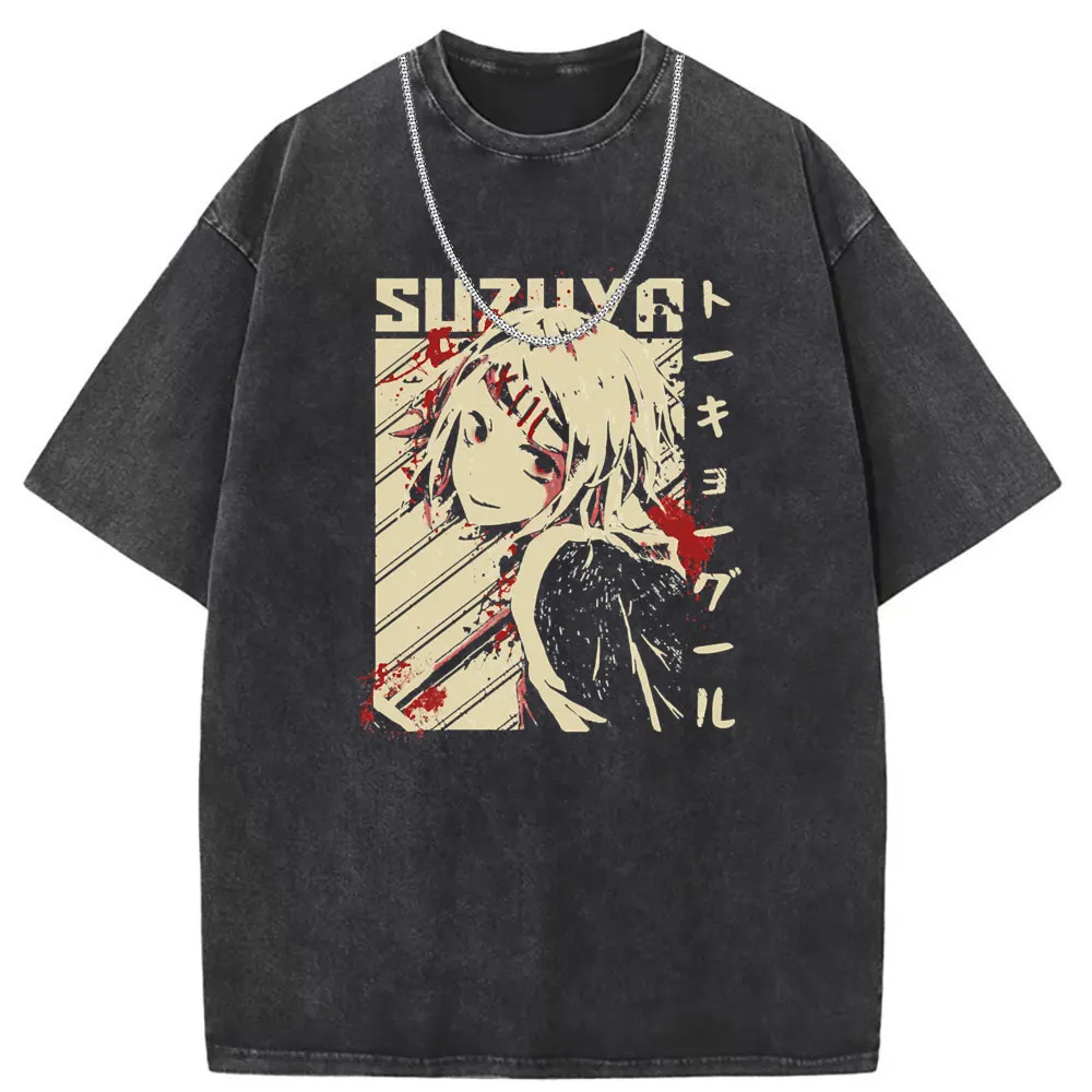 Suzuya Man Women Anime Printed T-shirts Vintage Washed Cotton Sweatshirts Long Sleeve Tee Shirts Men Retro England Style TShirts