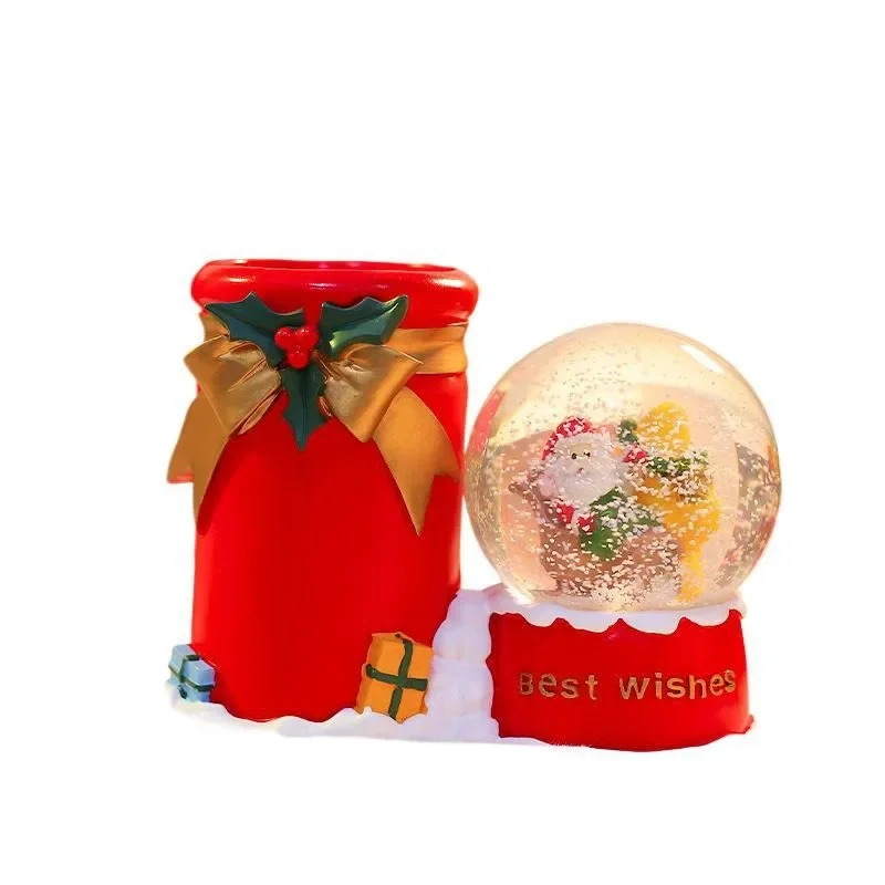 Santa Claus resin crystal ball pen holder luminous ornament holiday gift