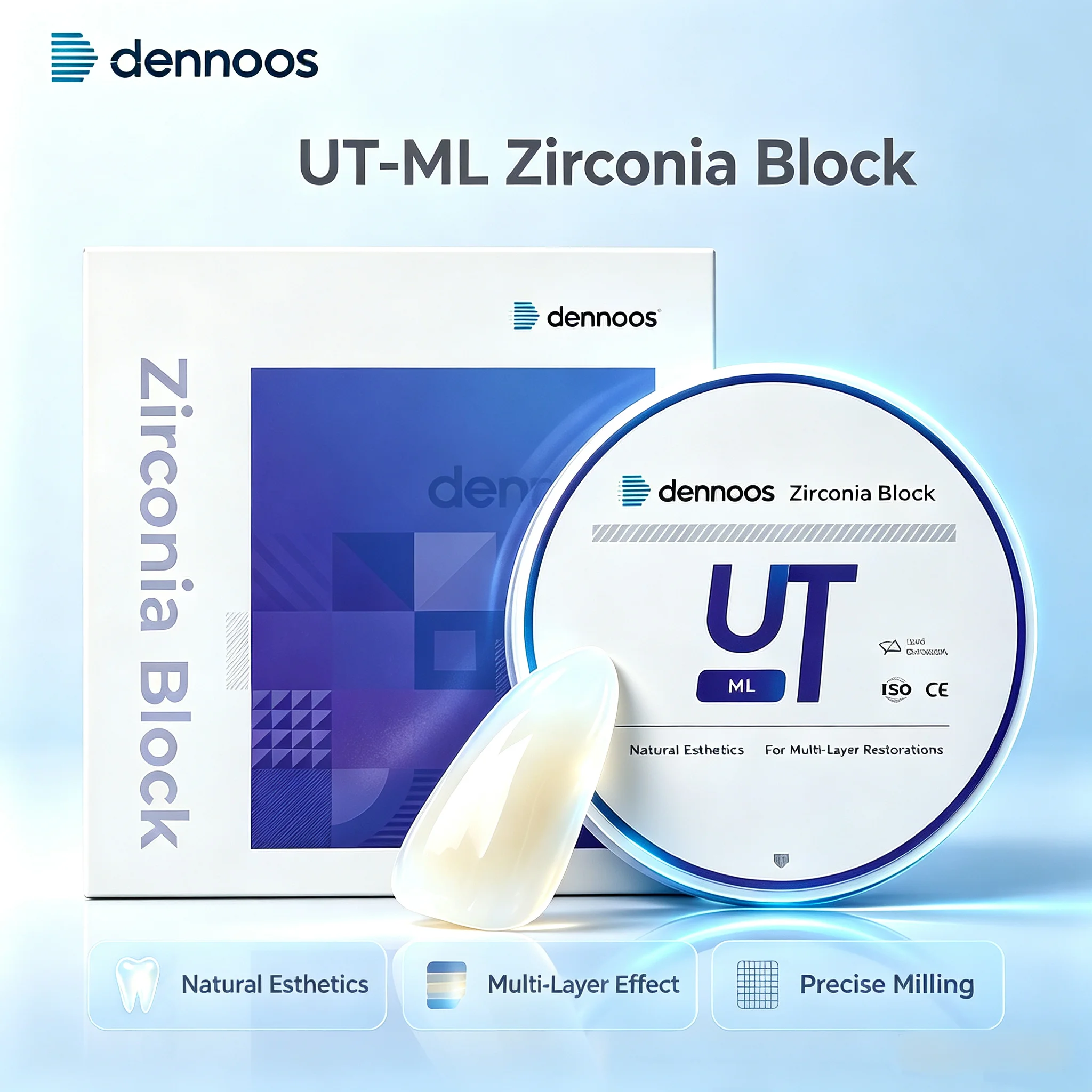 Dennoos UT-ML Dental Zirconia Block 3D Multi-layer Dental UT Multilayer Zirconium Disc CAD CAM Dental Material