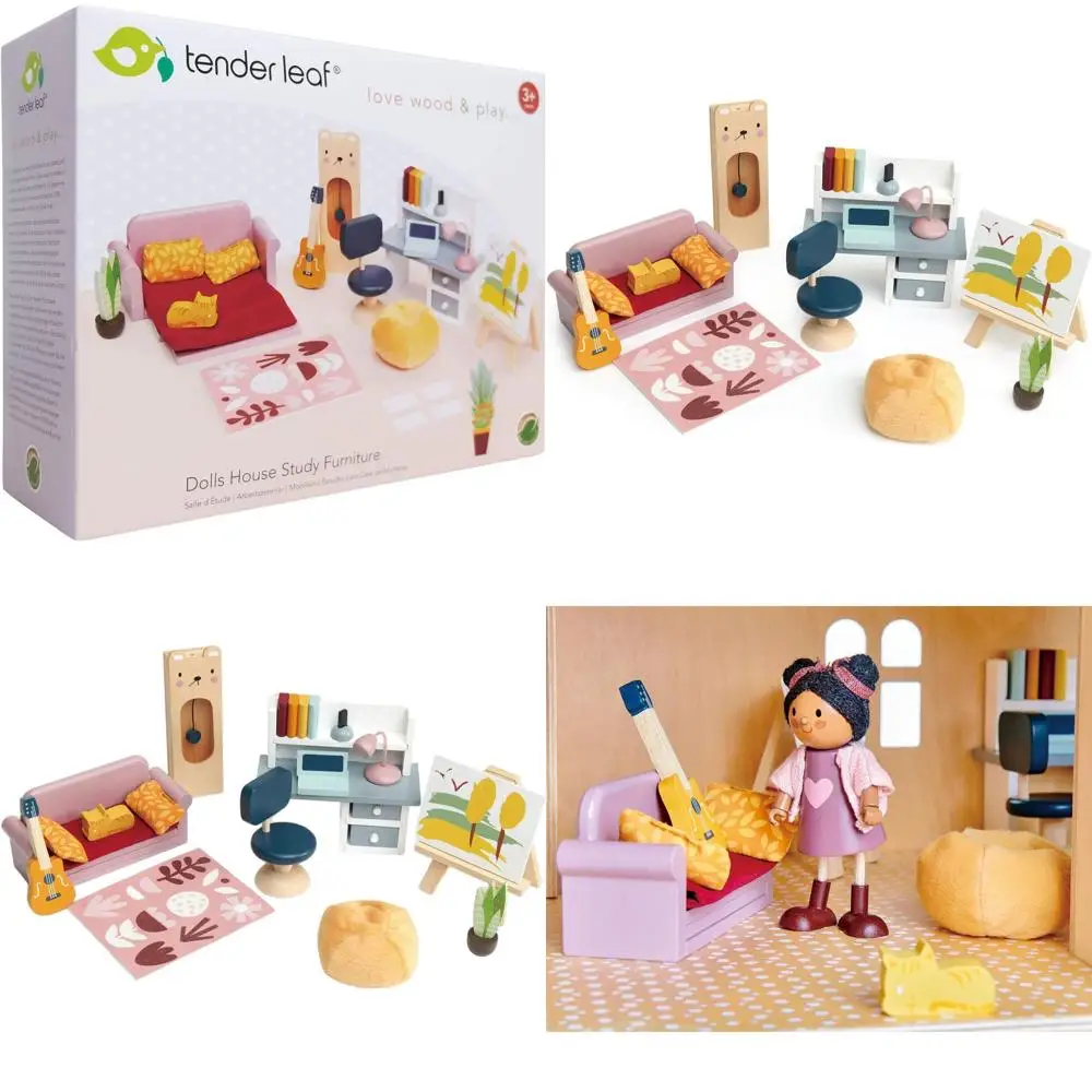 

1:12 Scale Miniature Study Room Set for Dollhouse, 23-Piece Furniture & Accessories, Suitable for Ages 3+