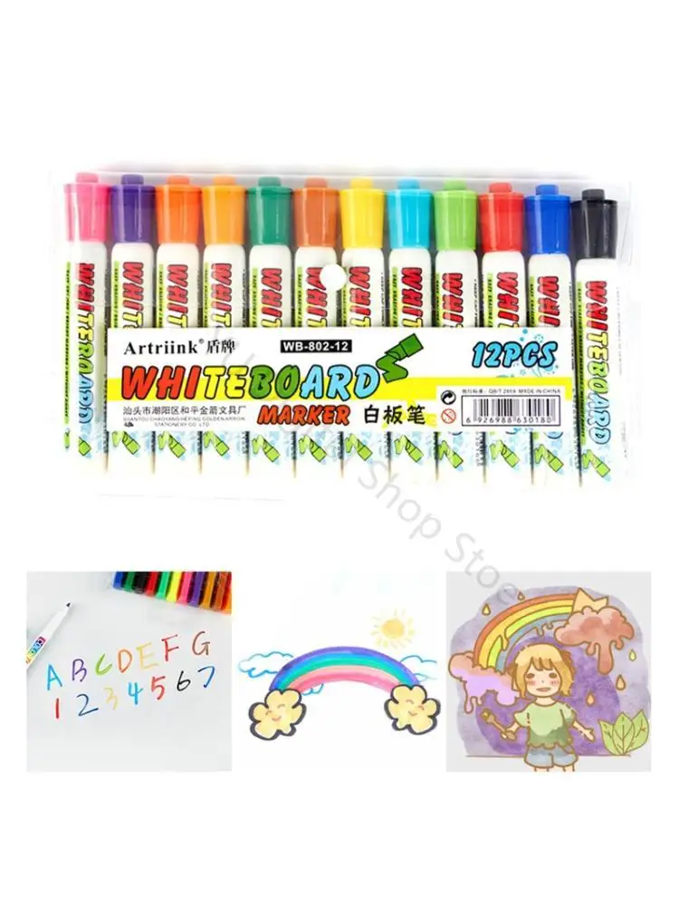 96BA Water Drawing Whiteboard Marker Set with 12 Floating Markers and Storage Case for Students Kids Creative Play and Writing