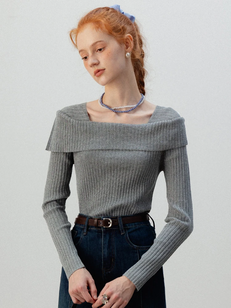 

Женская приталенная трикотажная кофта EGGKA с квадратным вырезом, в деловом стиле, с длинным рукавом, базовая, модная, универсальная, осенняя новинка