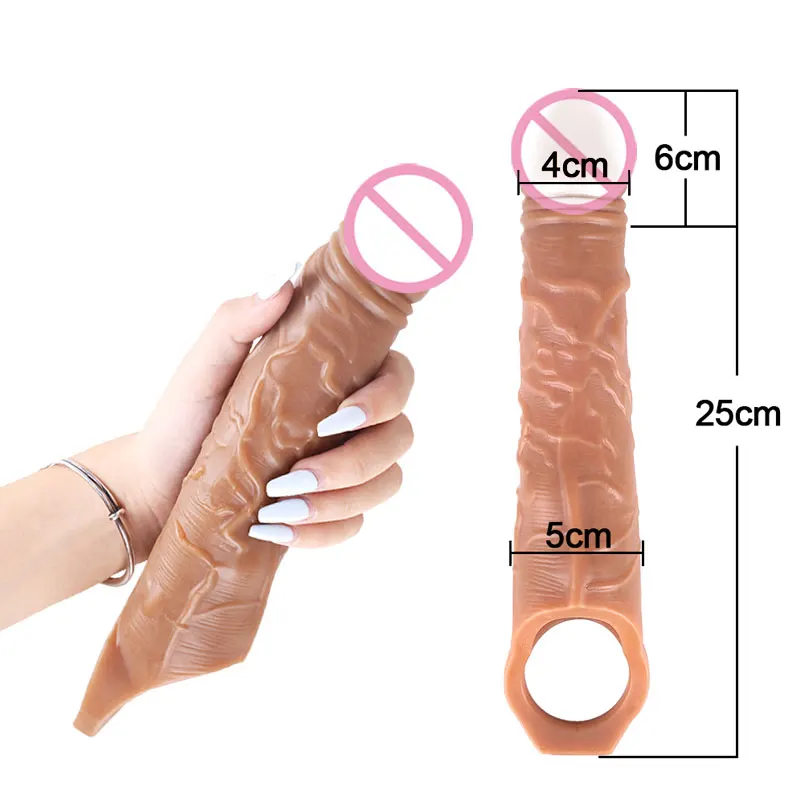 Reusable Penis Sleeve Extender Dildo Sex Toys For Man Vibrator 18+ Silicone Extension Reusable Condom Cock Sleeve Sex Shop