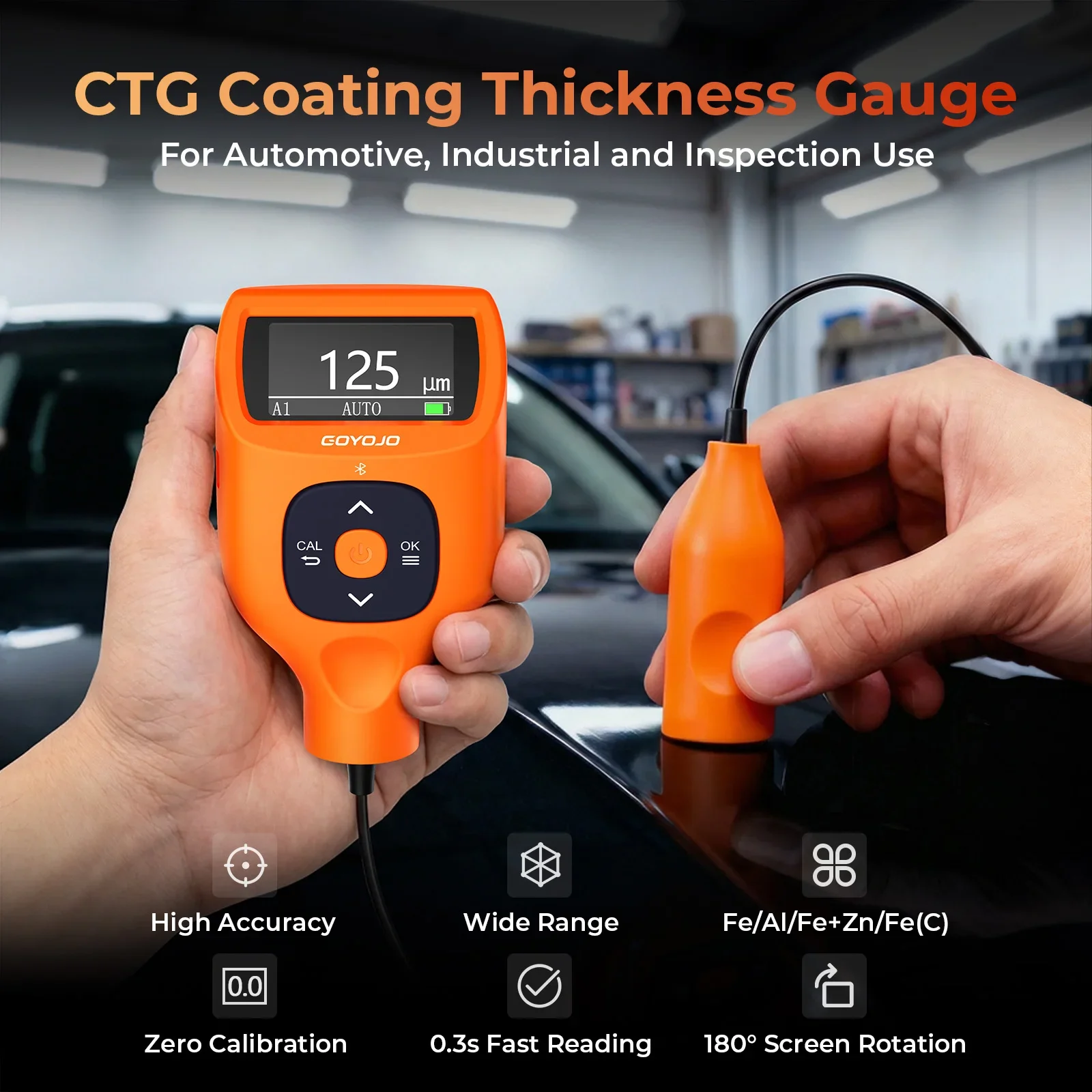 Professional Coating Thickness Gauge, 0-9900um Paint Depth Tester, Fe/Al/Zn/Fe(C) Auto Recognition Car Paint Meter, 8 Languages