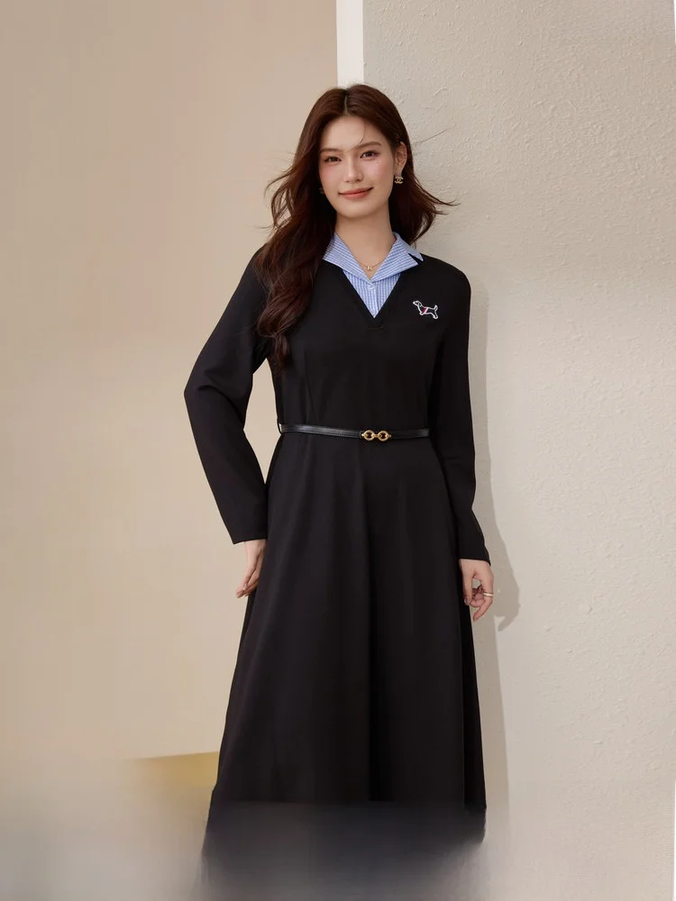 

High Waist Plaid Dress Large Size Women's Fashion Spring New Arrival A-Line Skirt Long Sleeve Button Detail City Commute