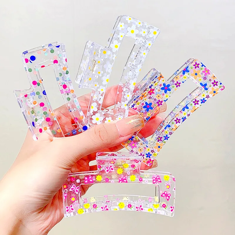 Summer Little Fresh Floral Transparent Grab Clip Hair Card Ins Hairpin Shark Clip Girls Hairpin Hair Accessories