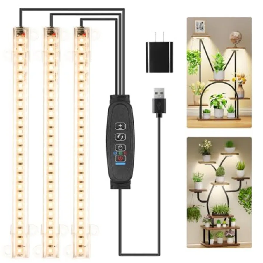 

3 Head 7.8 Inch LED Grow Light Strips, Grow Lamps for Indoor Plants Full Spectrum 3000K, 72 LEDs Plant Light Strips with 3/9/12