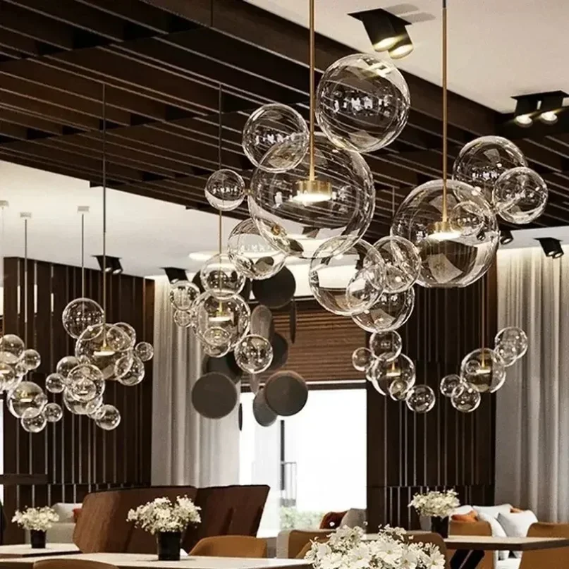 2025 Modern Glass Bubble LED Pendant Lamp Bubbles For Living Dining Room Coffee Tables Bedroom Chandelier Home Decor Lighting Fi
